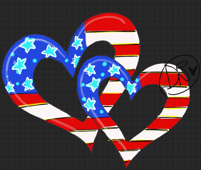 Patriotic Double Hearts - American Flag - July 4th Door Hanger