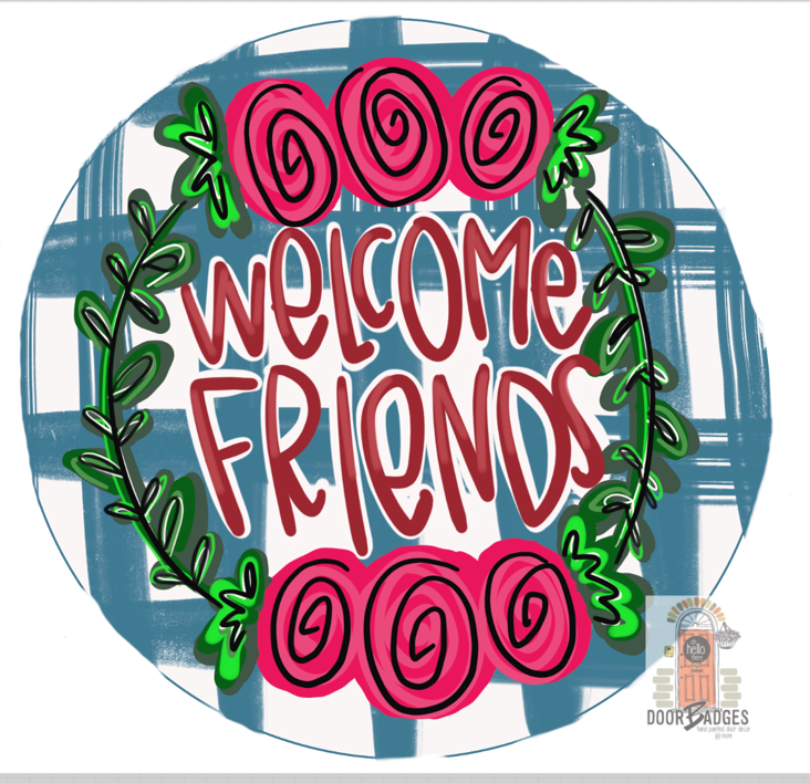 Plaid Floral Welcome Round Door Hanger