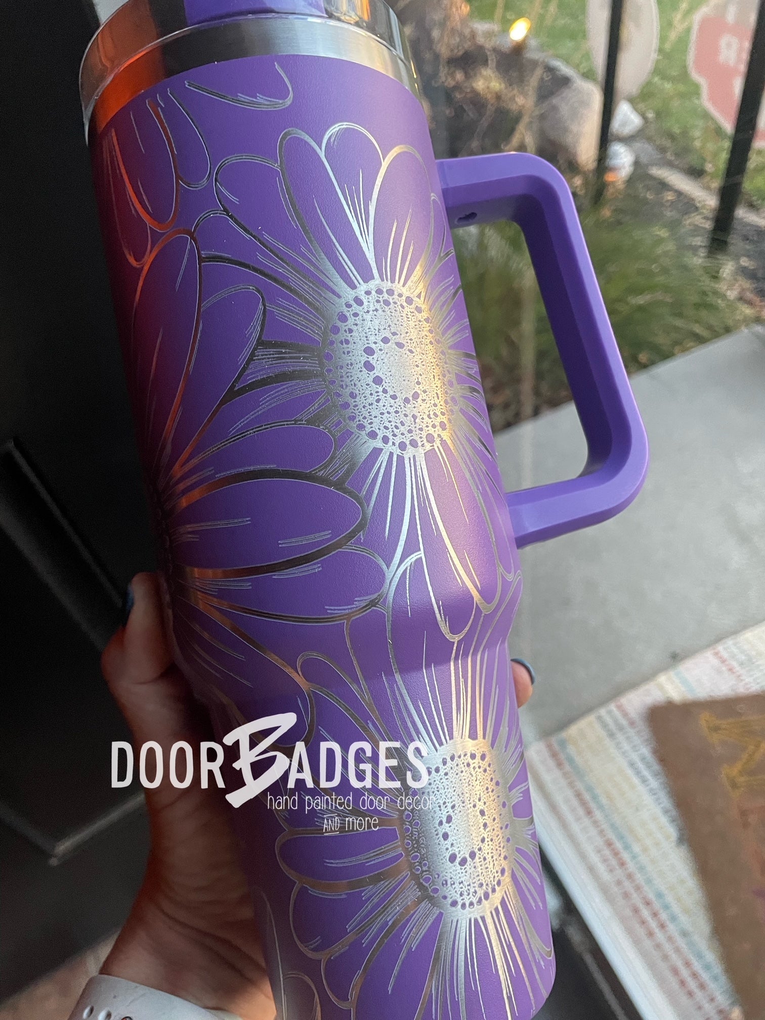 40oz Stanley Dupe Tumblers Full Daisy Wrap Engrave with handle and straw