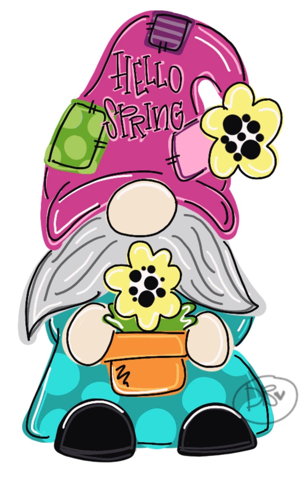 DIGITAL TEMPLATE: Spring Gnome Door Hanger Download Template - Printable Template