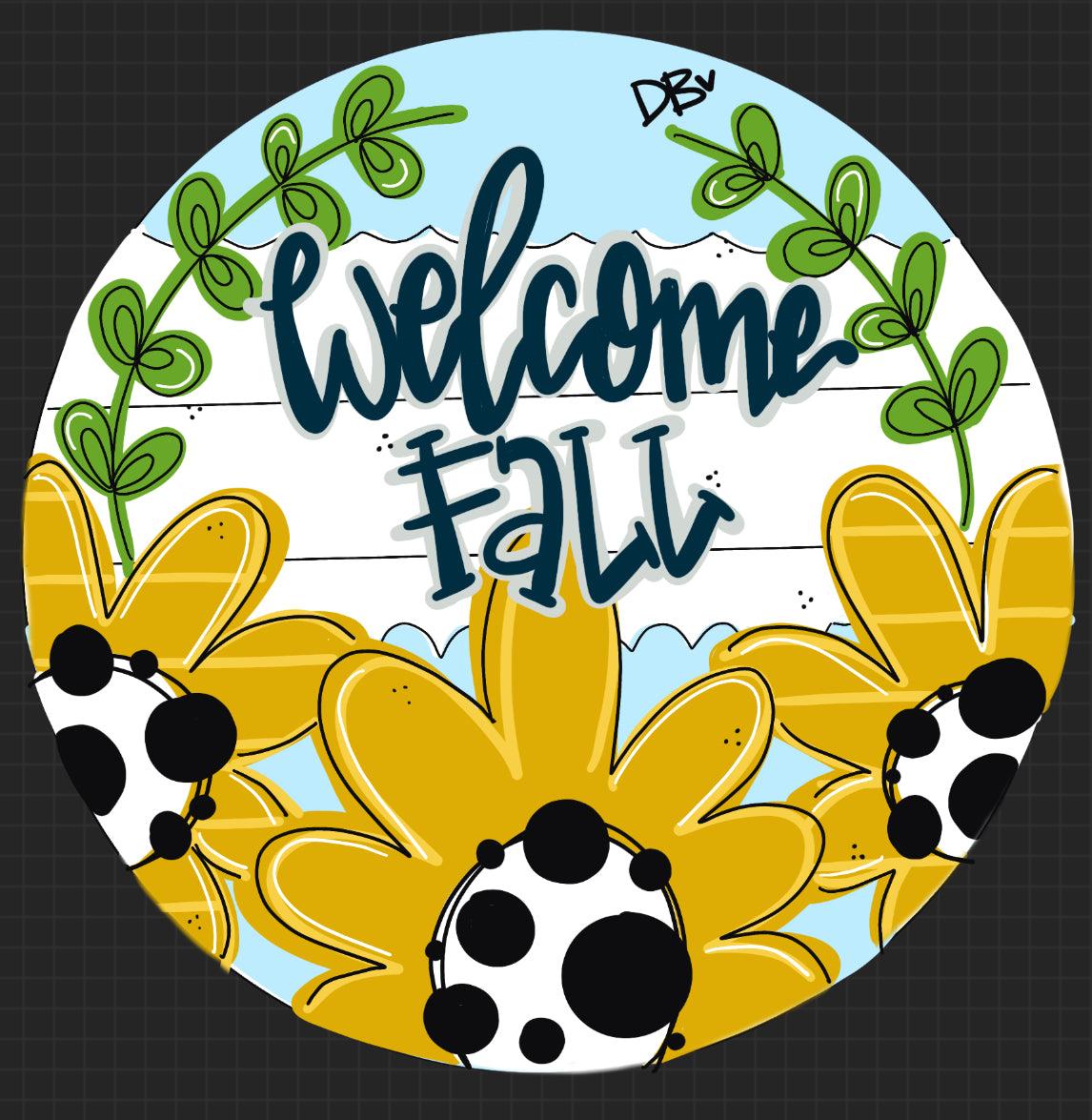 Daisies Round Fall Pumpkin Door Hanger -