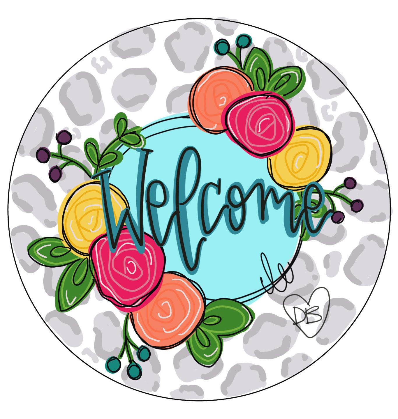 Leopard Floral Welcome Door Hanger