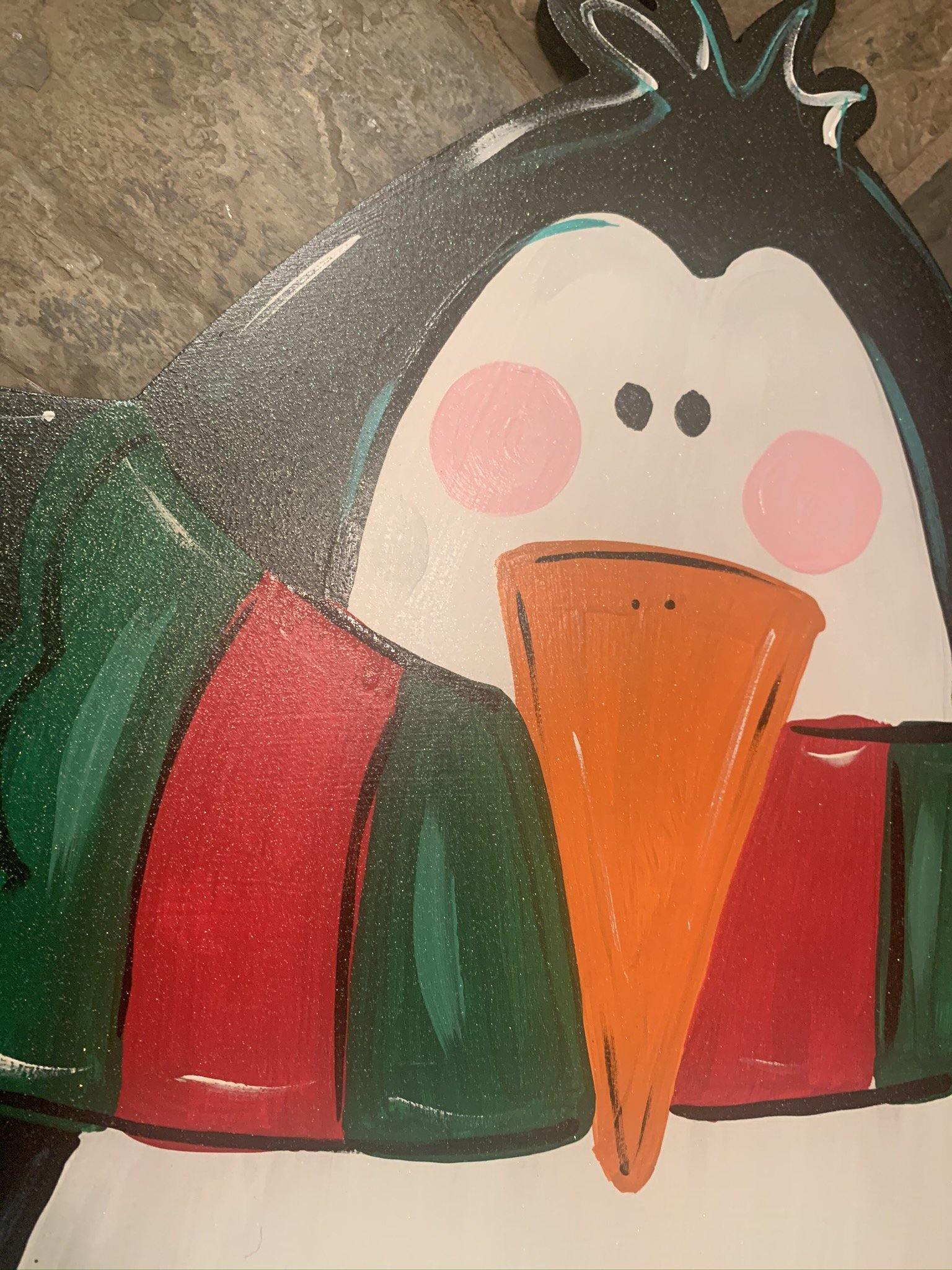 Penquin Door Hanger - Christmas Sign - Winter Decor