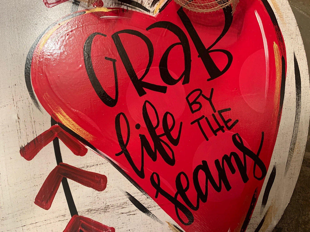 Sale Item: Distressed Baseball with Heart Door Hanger