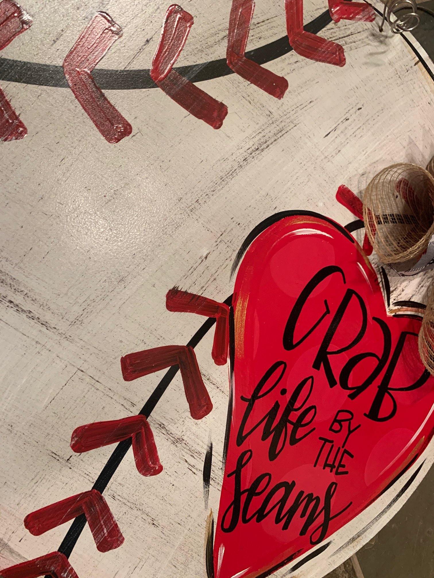 Sale Item: Distressed Baseball with Heart Door Hanger