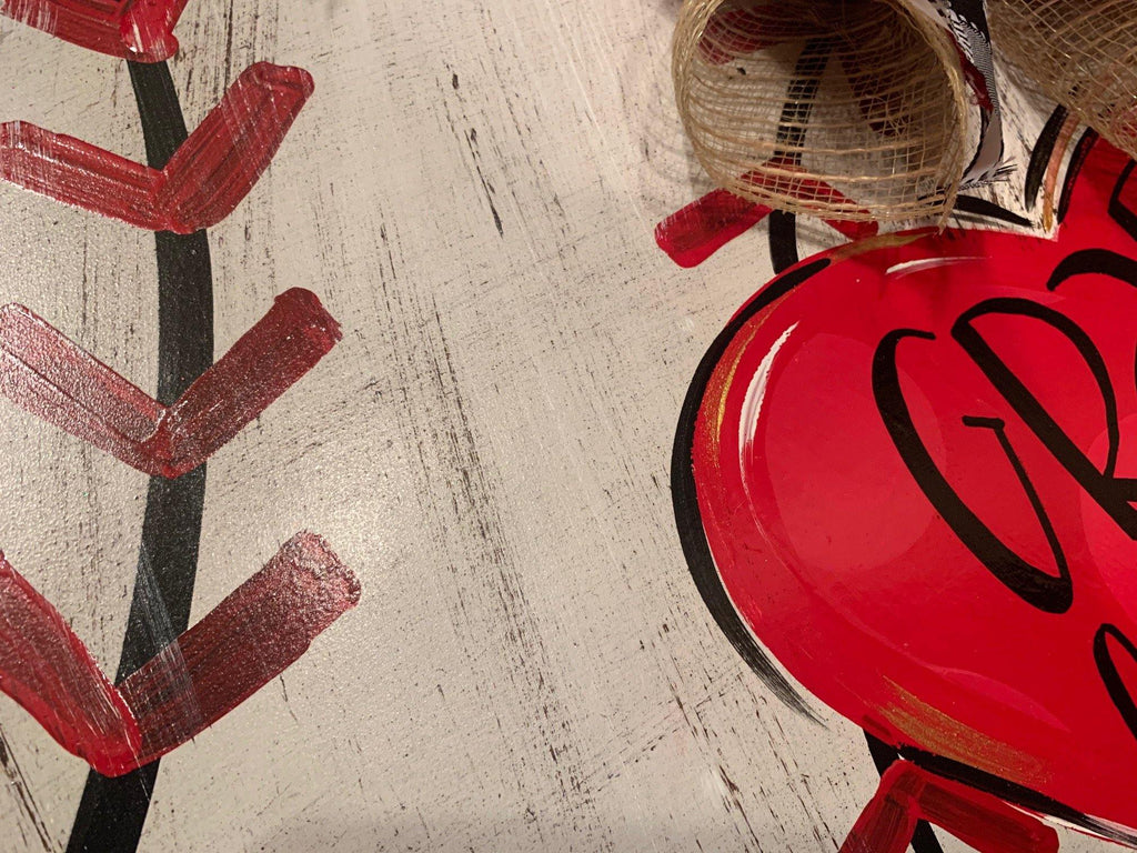 Sale Item: Distressed Baseball with Heart Door Hanger