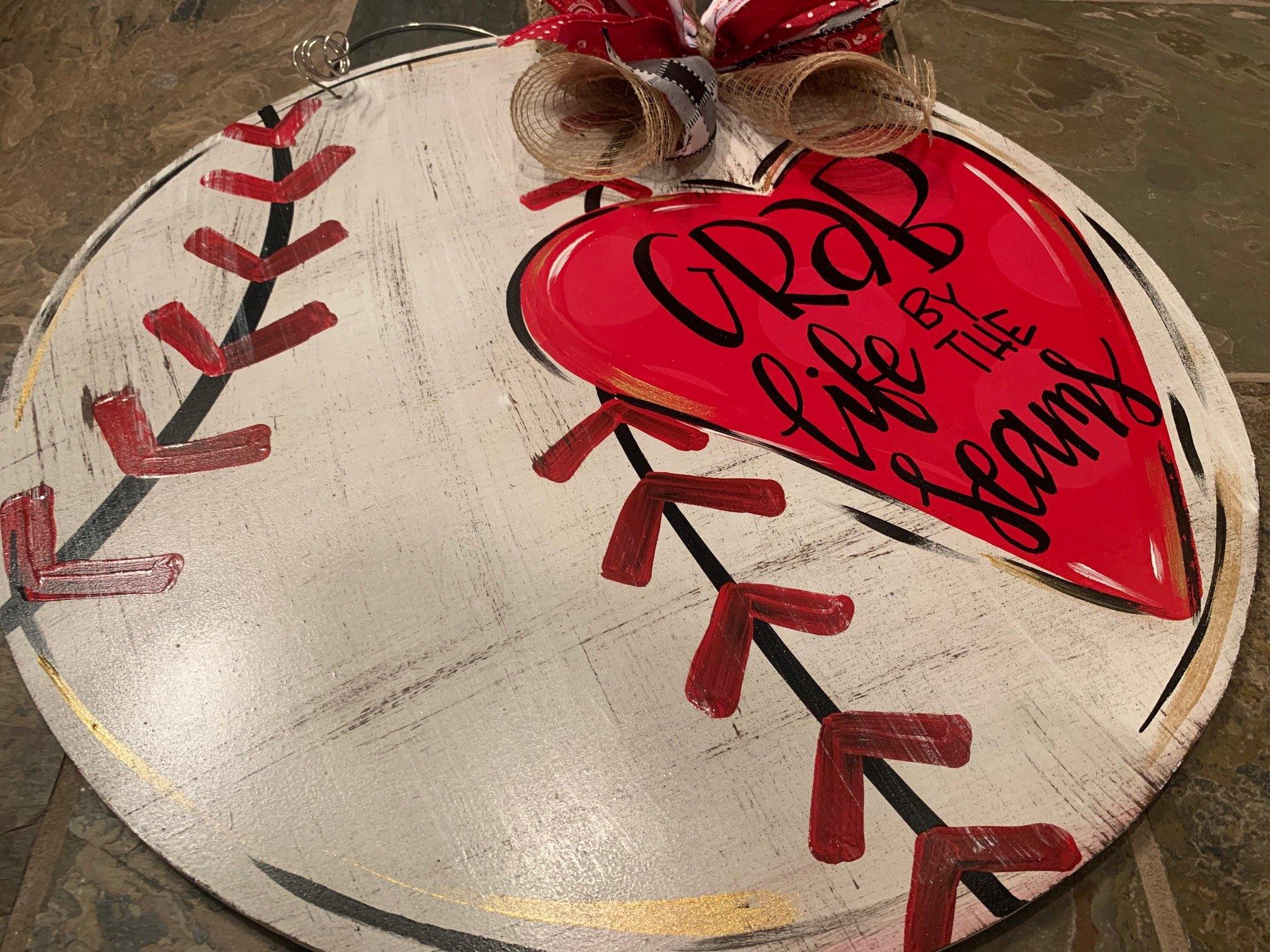 Sale Item: Distressed Baseball with Heart Door Hanger