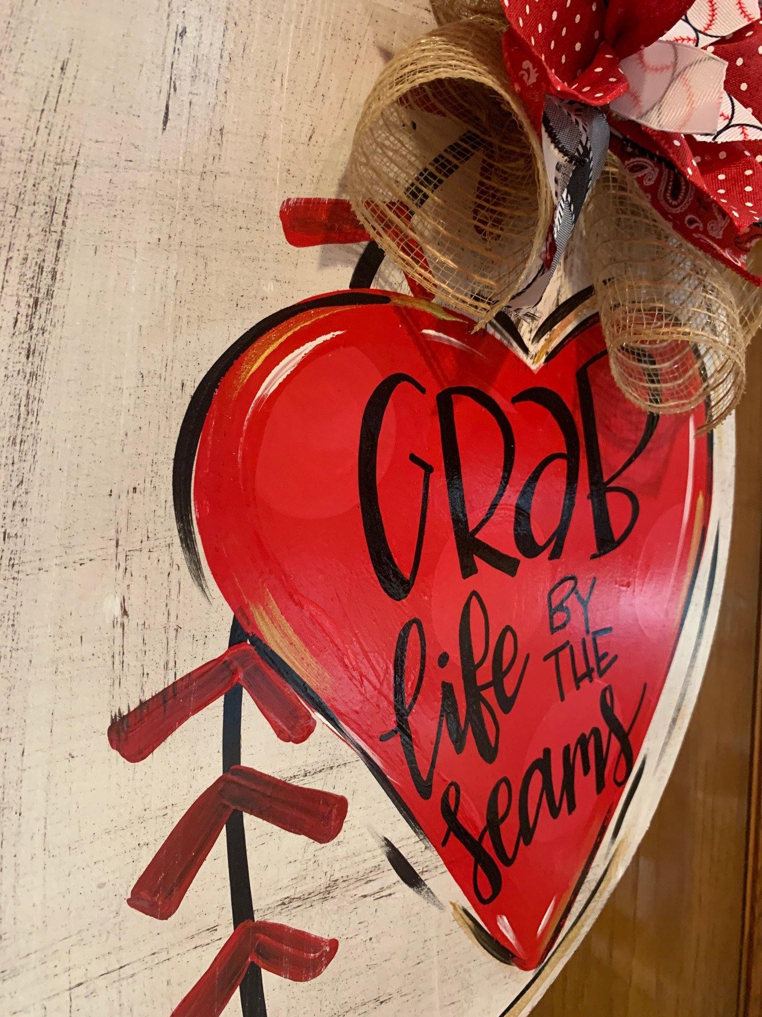 Sale Item: Distressed Baseball with Heart Door Hanger
