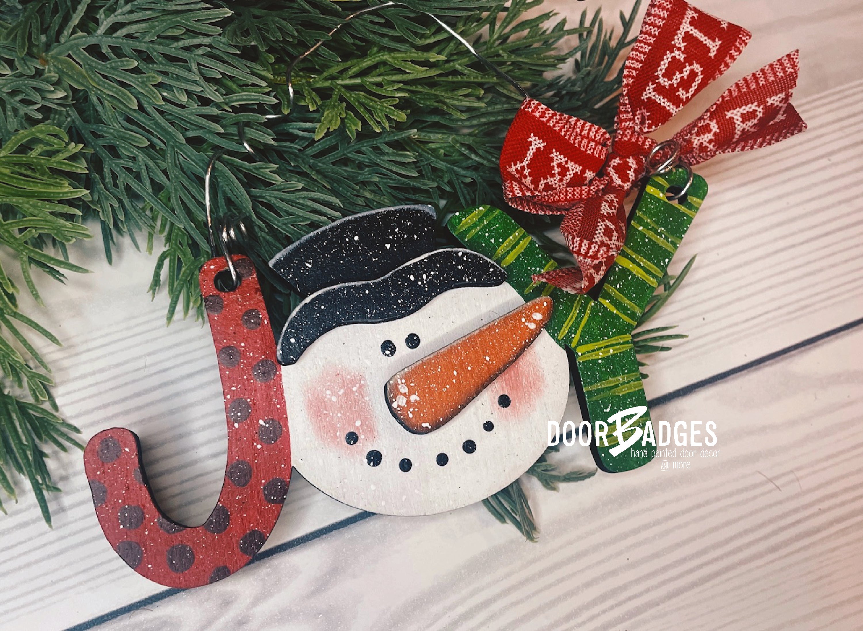Joy Snowman wooden ornament