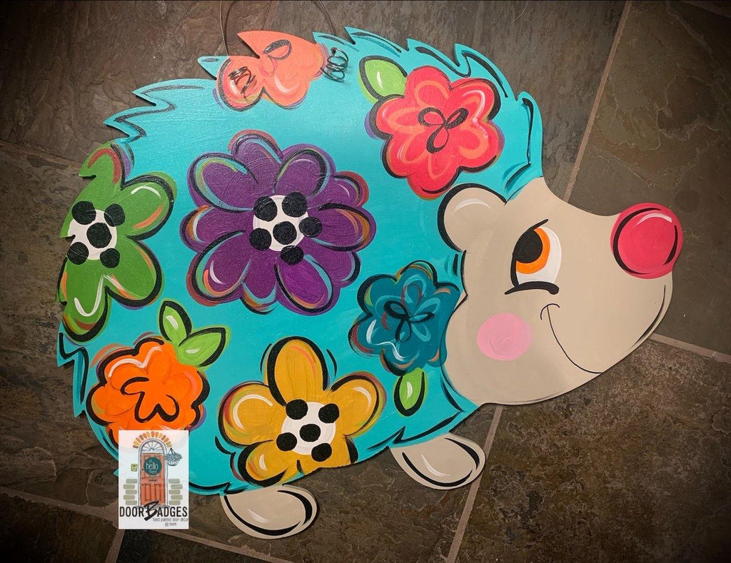 Hedge Hog with Flowers Door Hanger