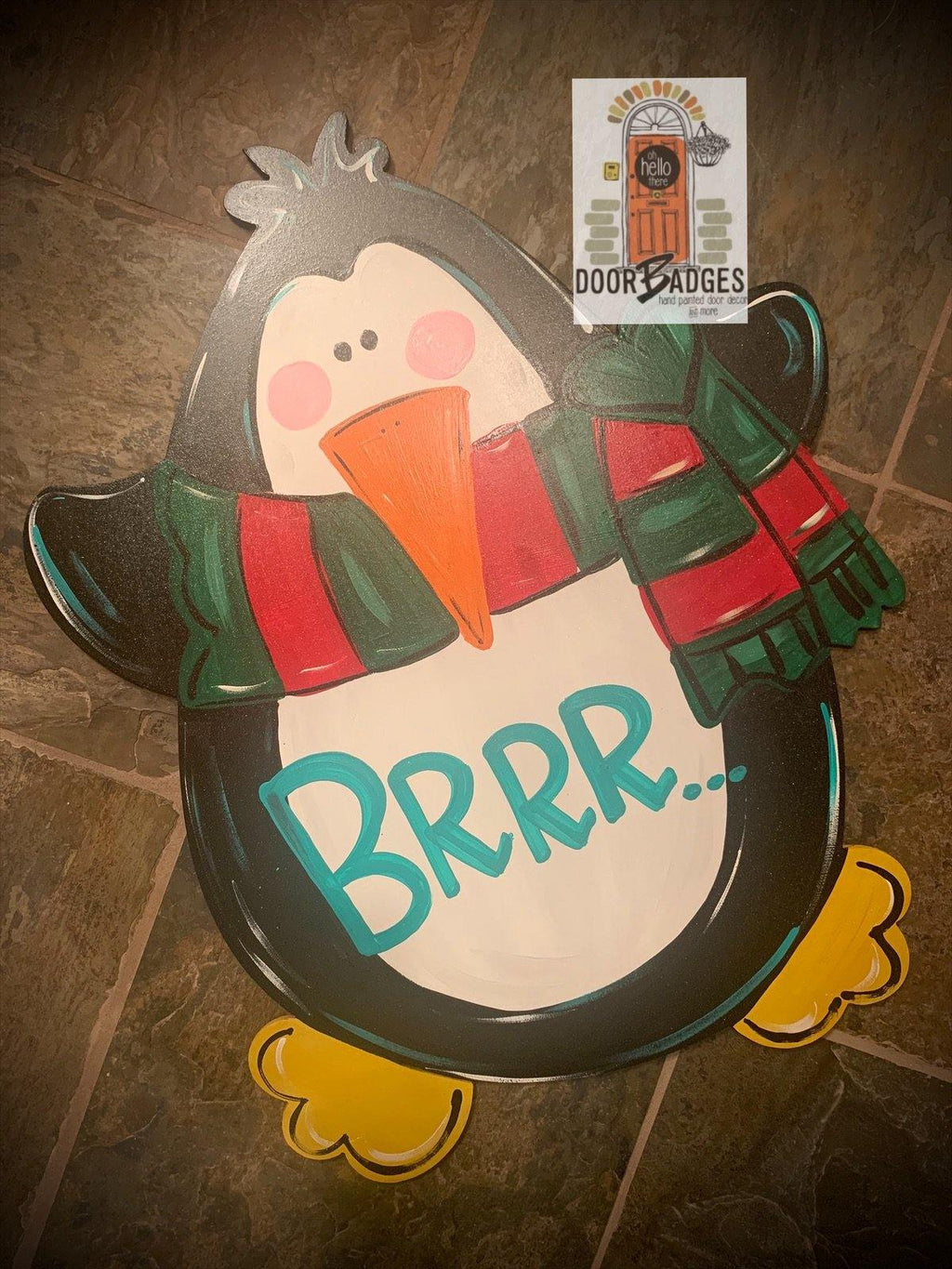 Penquin Door Hanger - Christmas Sign - Winter Decor