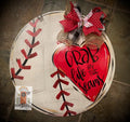 Sale Item: Distressed Baseball with Heart Door Hanger