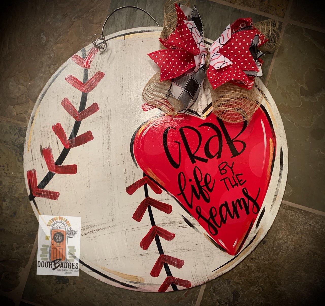 Sale Item: Distressed Baseball with Heart Door Hanger