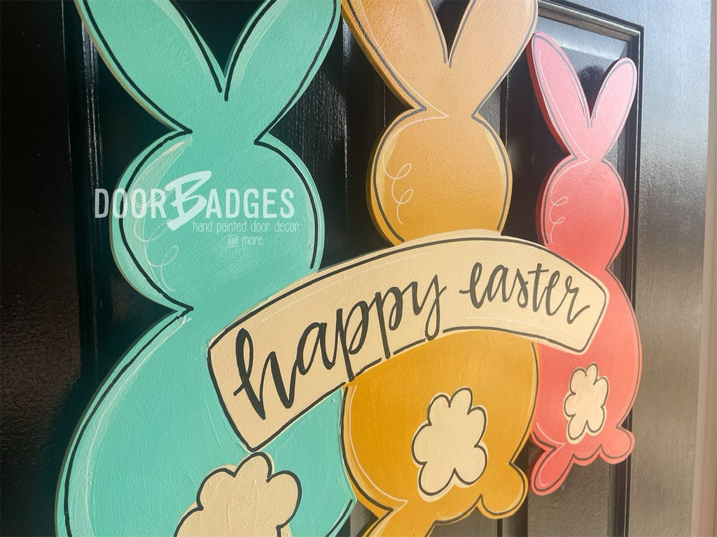 Easter Peeps Bunny Door Hanger - Easter door Decor - Bunny wreath - hand painted personalized door hanger