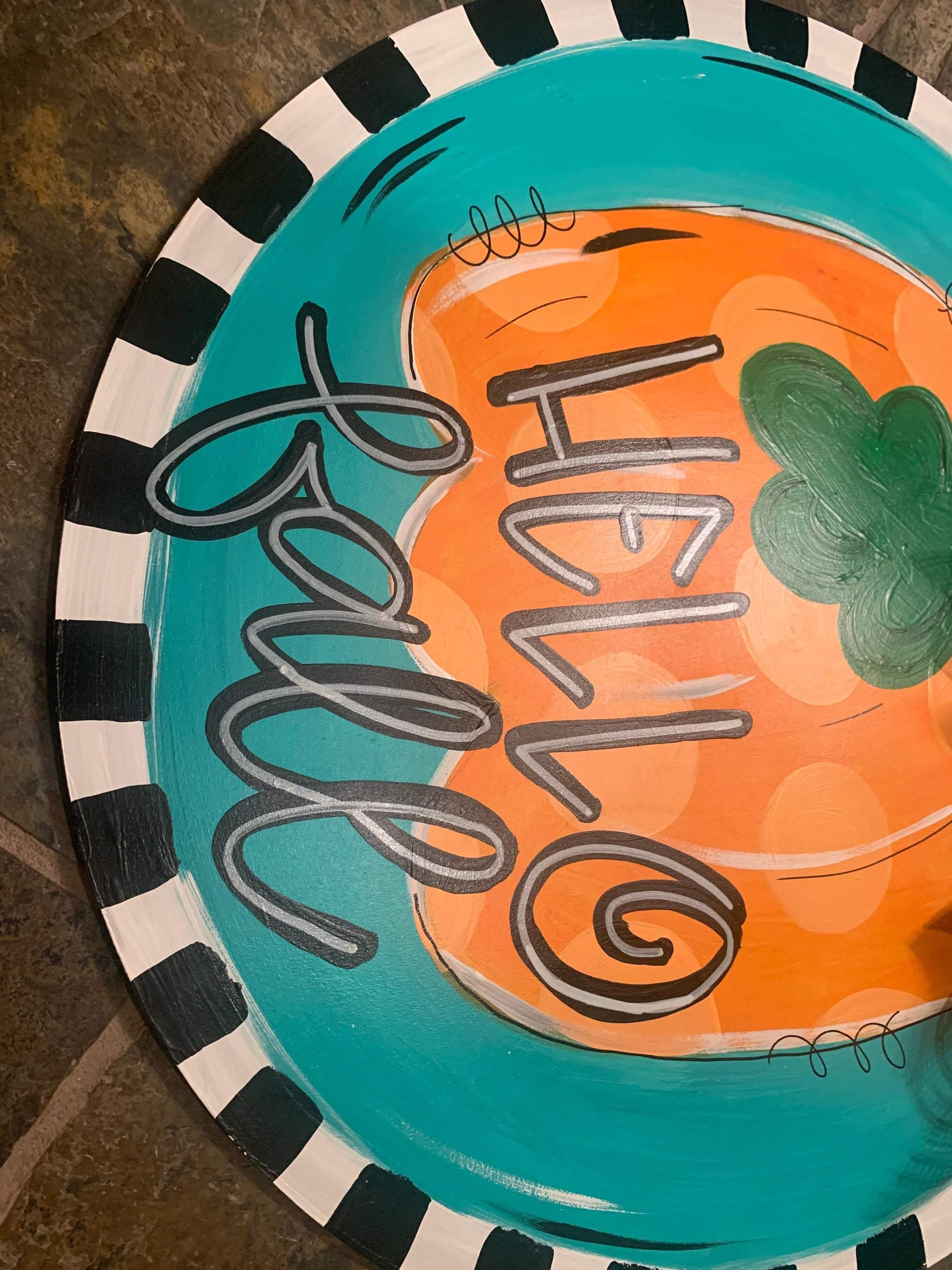 Fall Pumpkin Door Hanger - Hello Fall Pumpkin Decor  -  Fall Door Hanger - Pumpkin Wreath