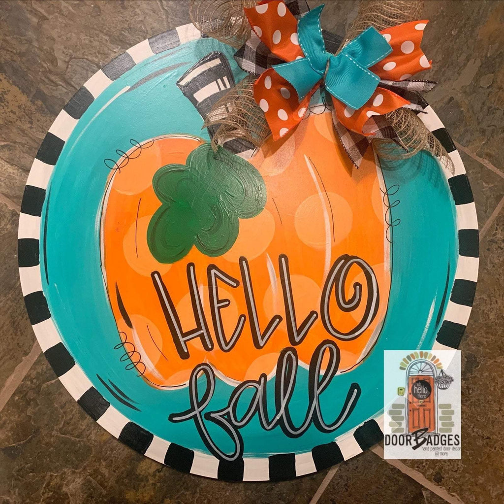 Fall Pumpkin Door Hanger - Hello Fall Pumpkin Decor  -  Fall Door Hanger - Pumpkin Wreath