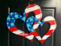 Patriotic Double Hearts - American Flag - July 4th Door Hanger