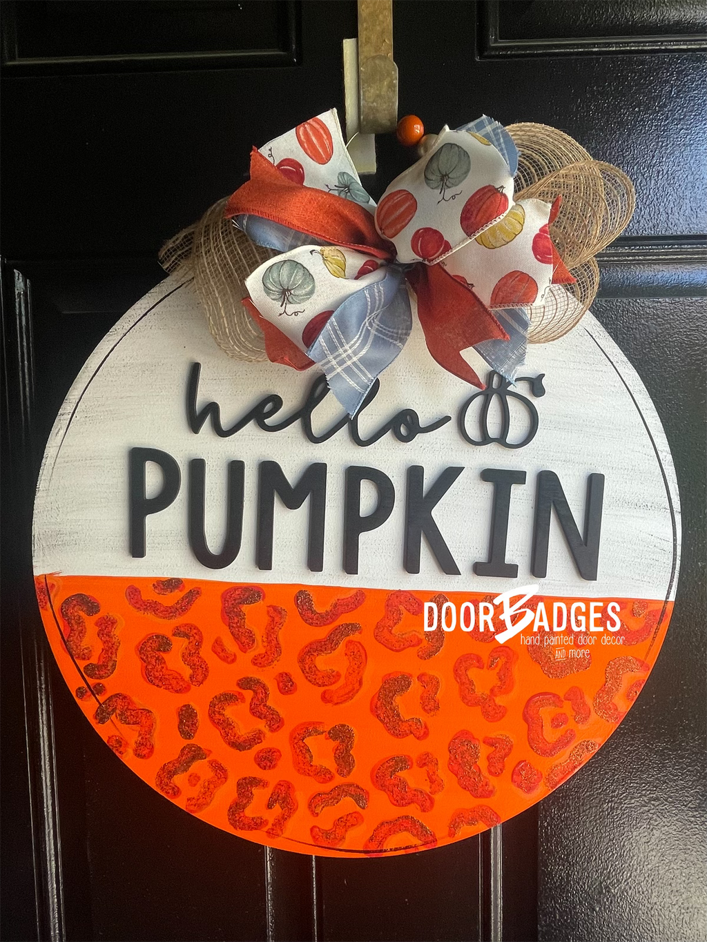 Hello Pumpkin Round Door Hanger - Hello Fall Pumpkin Decor  -  Fall Door Hanger - Pumpkin Wreath