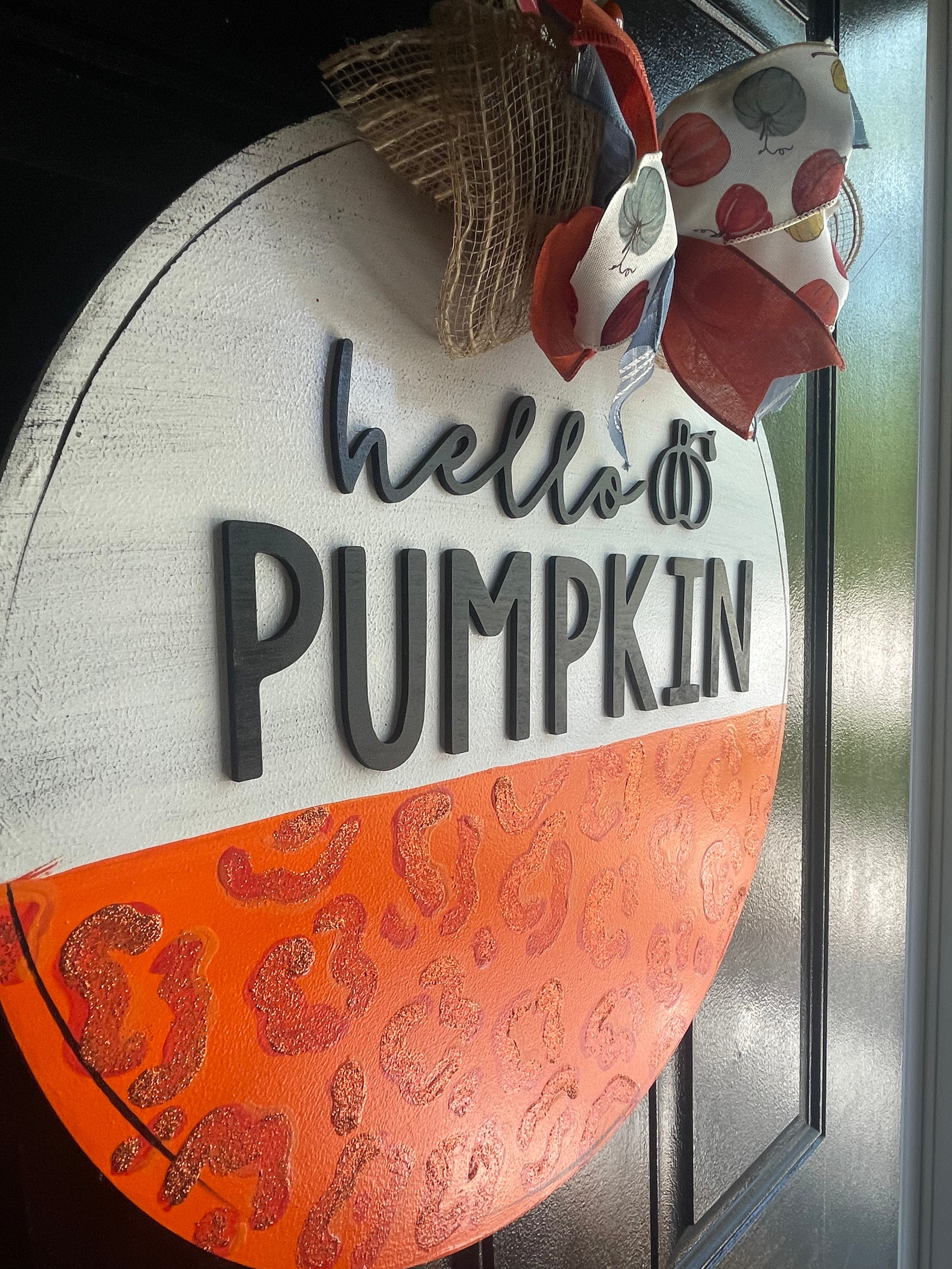 Hello Pumpkin Round Door Hanger - Hello Fall Pumpkin Decor  -  Fall Door Hanger - Pumpkin Wreath