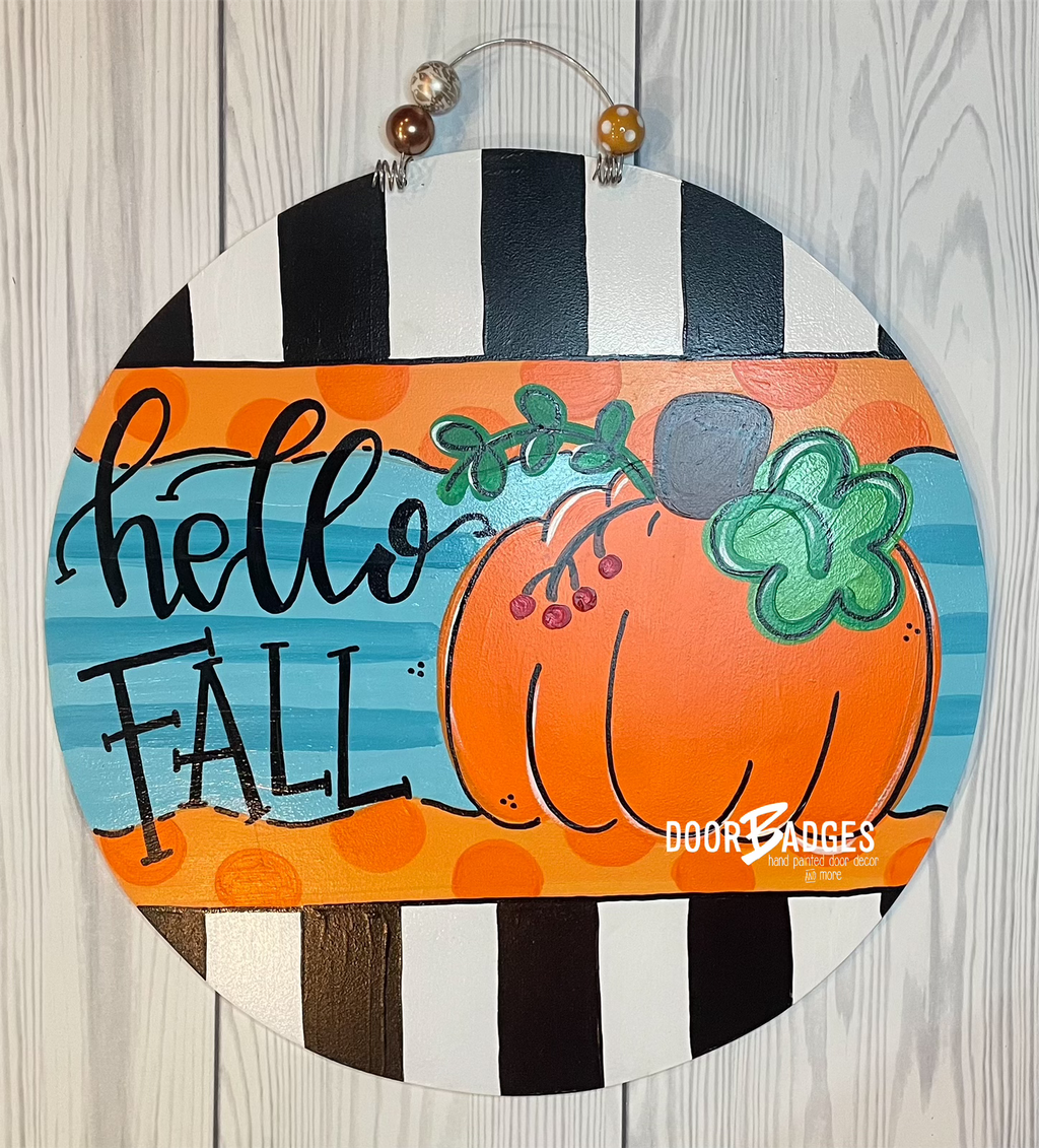 Hello Fall Pumpkin Round Door Hanger - Pumpkin Decor  -  Fall Door Hanger - Pumpkin Wreath