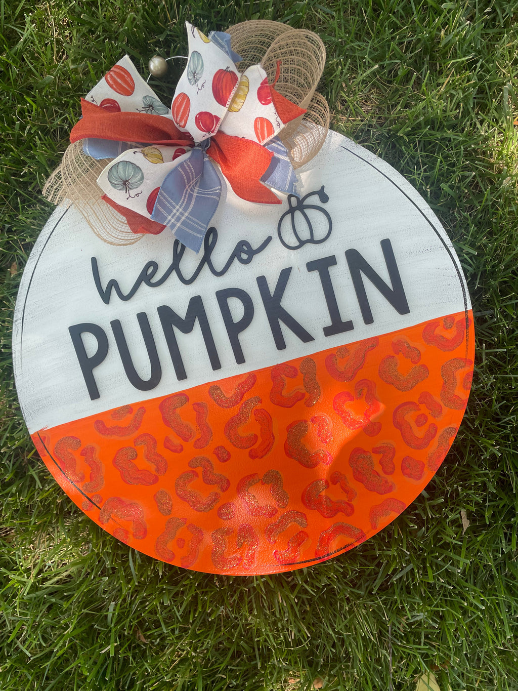 Hello Pumpkin Round Door Hanger - Hello Fall Pumpkin Decor  -  Fall Door Hanger - Pumpkin Wreath