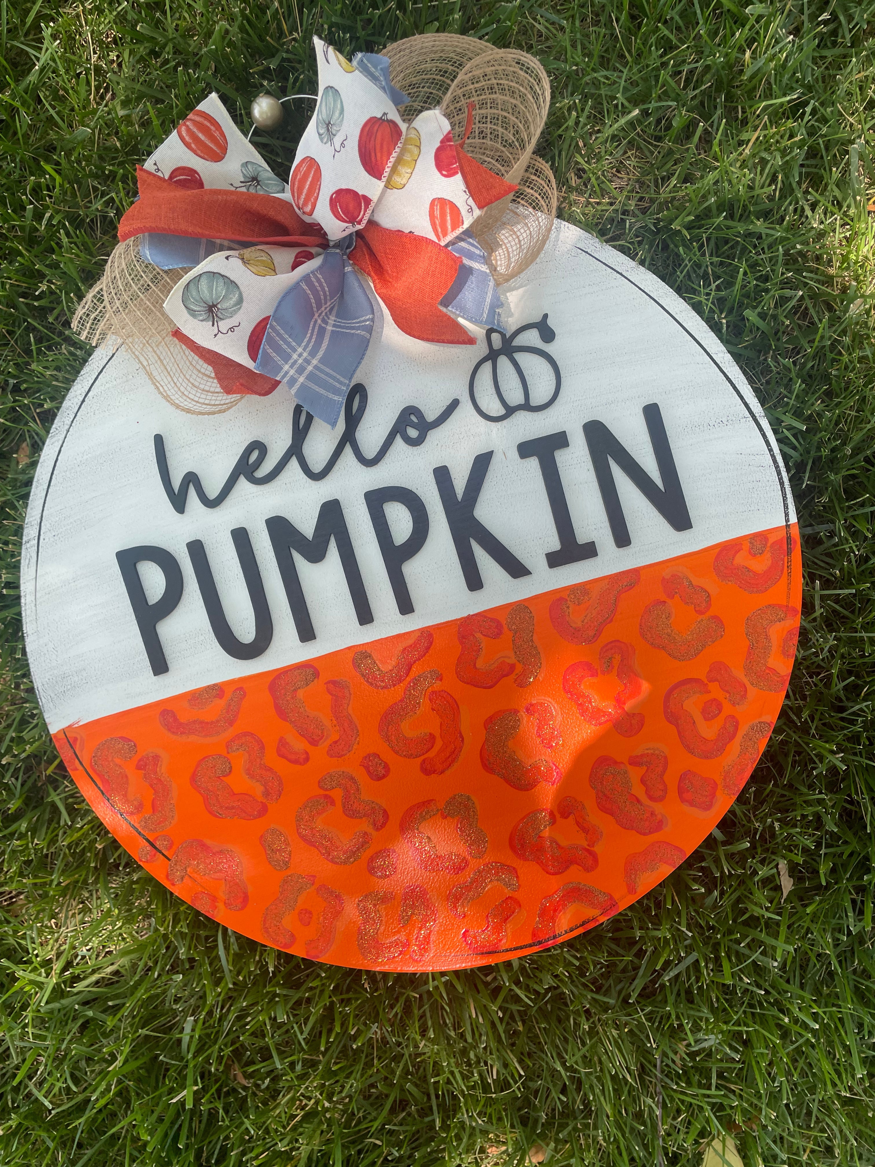 Hello Pumpkin Round Door Hanger - Hello Fall Pumpkin Decor  -  Fall Door Hanger - Pumpkin Wreath