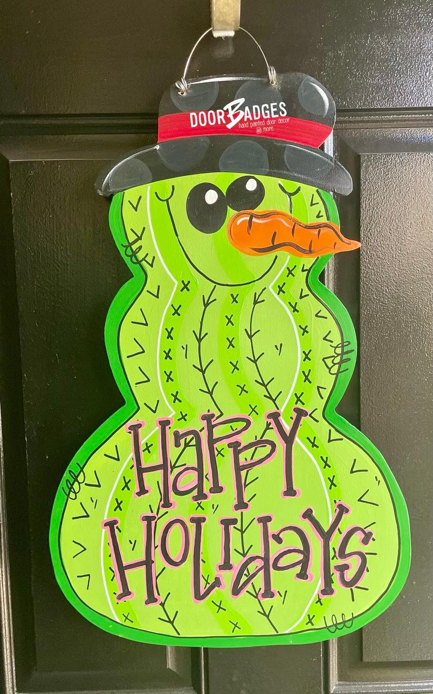 Cactus Snowman Door Hanger - Winter Door Decoration