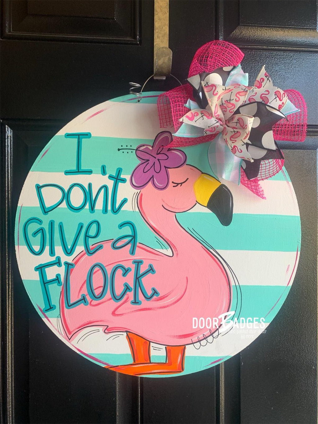Flamingo Flock door hanger  -  Summer door decor - hand painted personalized door hanger