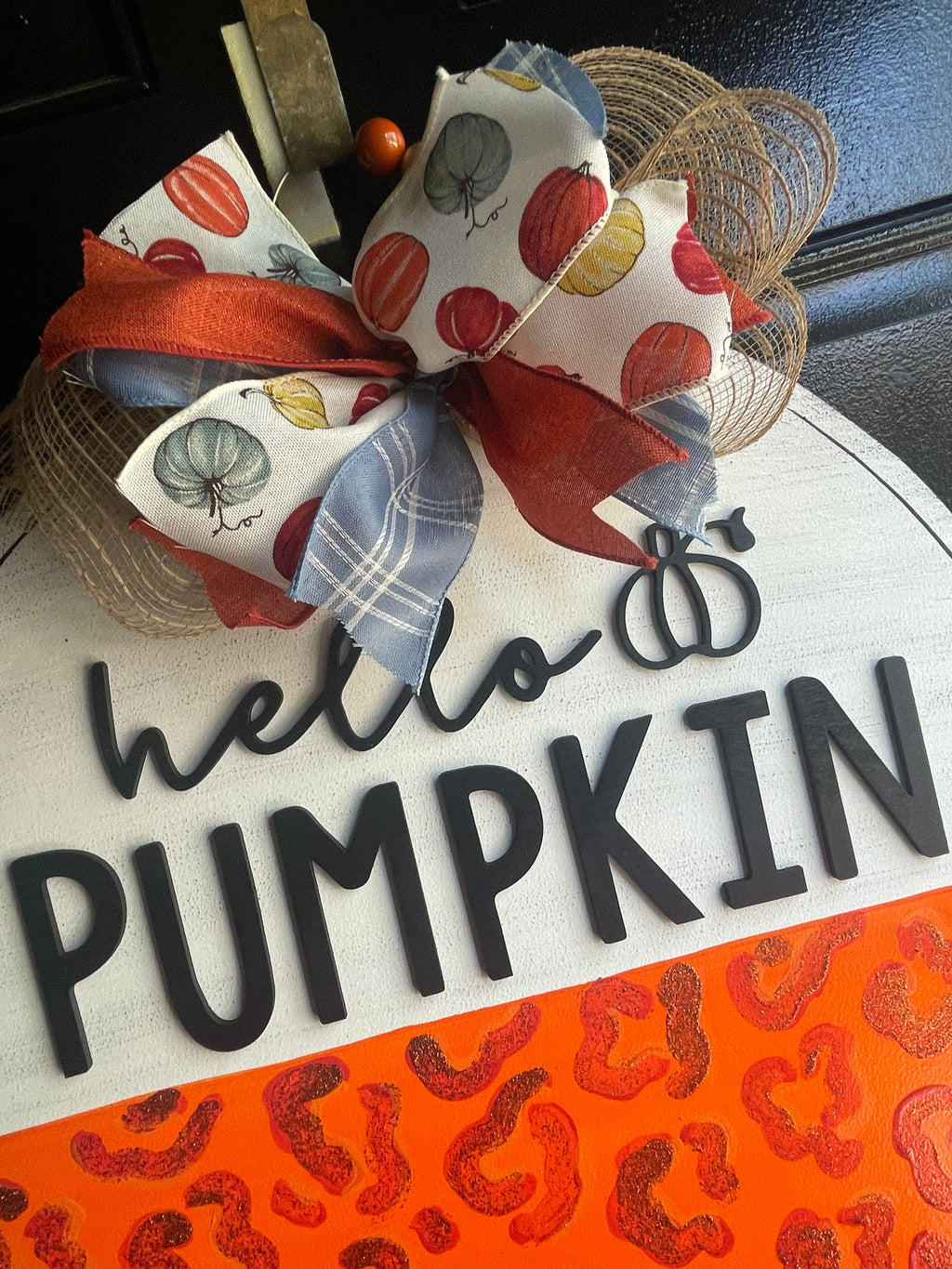 Hello Pumpkin Round Door Hanger - Hello Fall Pumpkin Decor  -  Fall Door Hanger - Pumpkin Wreath