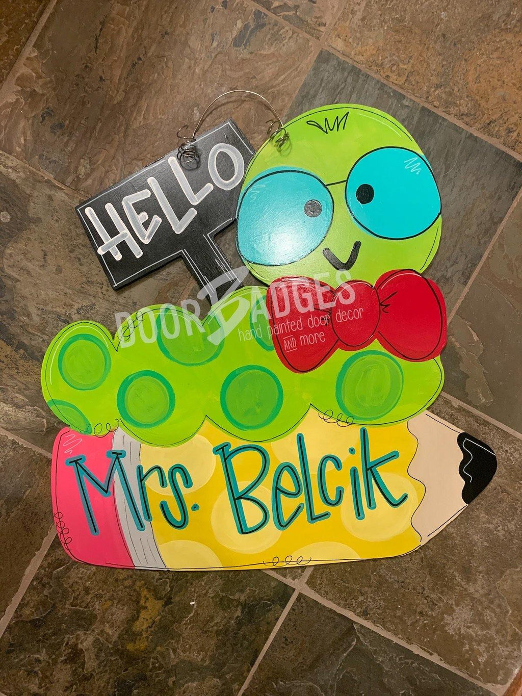 Bookworm with Pencil Door Hanger - Teacher - teacher gift