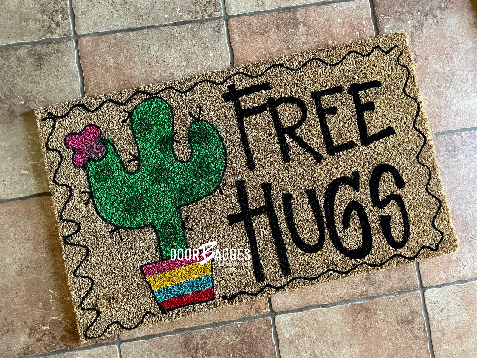 Cactus Free Hugs Coir Mat